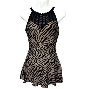 Alisha Levine Swim dress Tan Blk Zebra Stripe A-Line Skirt Size 8